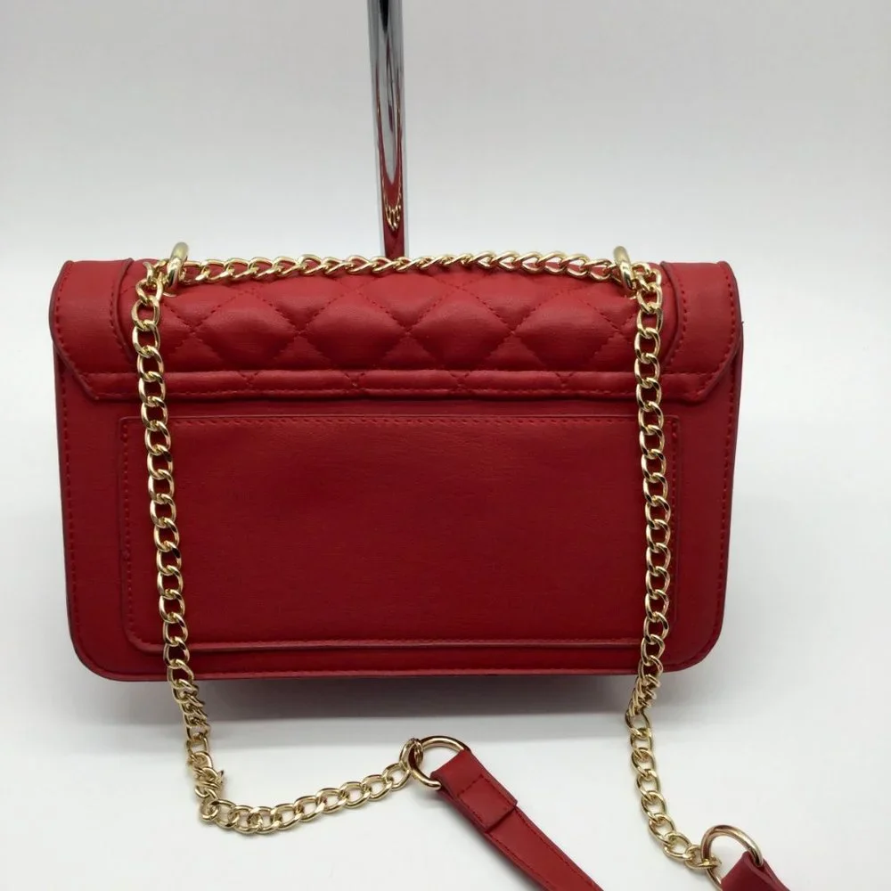 Badgley Mischka Red Quilted Flap Faux Leather Purse